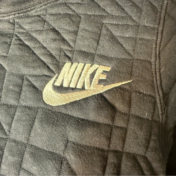 NIKE Oversized Black Quilted Pullover Sweatshirt Mock Funnel Neck Sz Large *Flaw - Picture 7 of 14